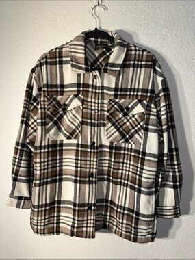 HFX Women's Plaid Flannel Oversized Jacket